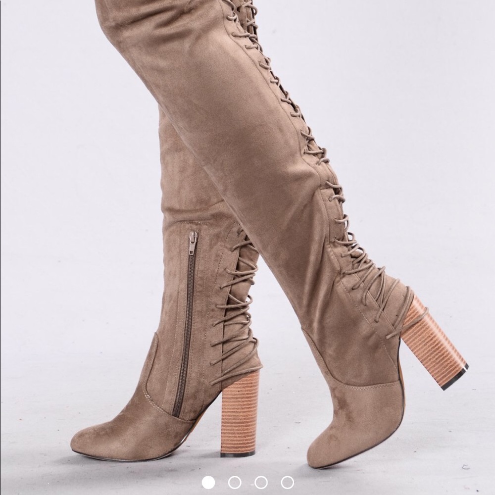 Fashion nova lace up thigh high boots